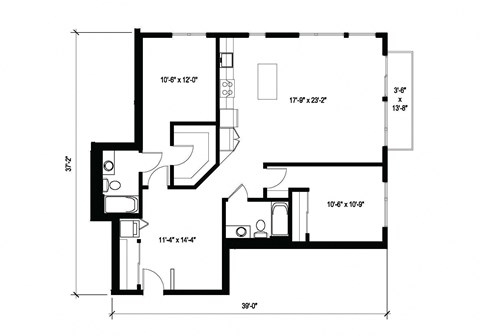 Floor plan for 2 beds, 2 baths, 1237 sqft
